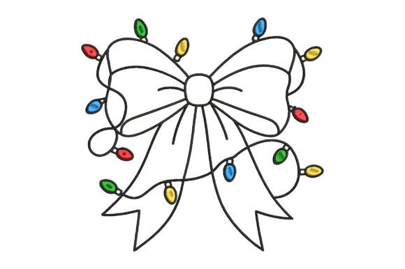 Christmas Lights Bow Embroidery Design