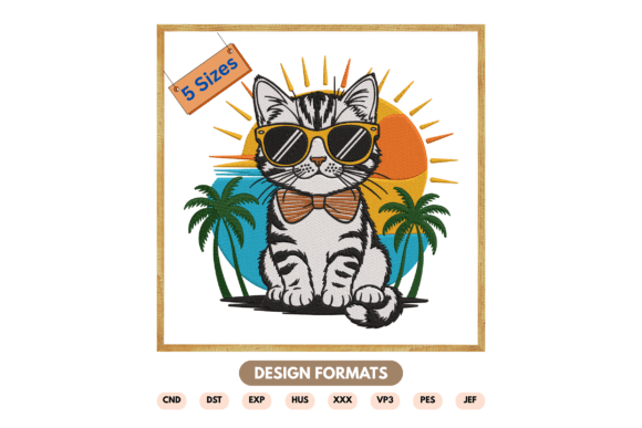 Cool Cat Summer Embroidery Design