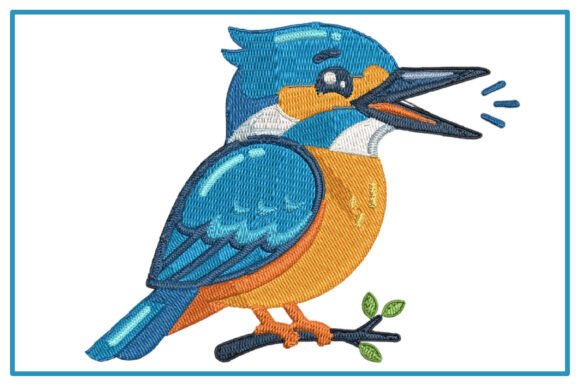 Cute Kingfisher Bird Embroidery Design