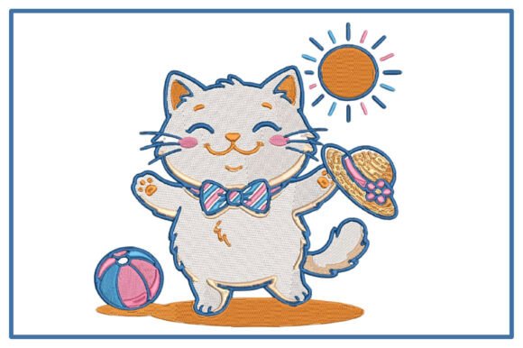 Cute Summer Cat Embroidery Design