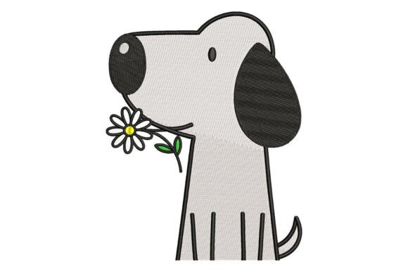 Dog with Daisy Flower Embroidery
