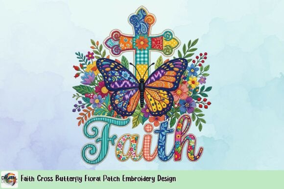 Faith Cross Butterfly Floral Patch