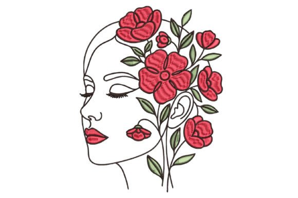 Floral Woman Face Embroidery Design