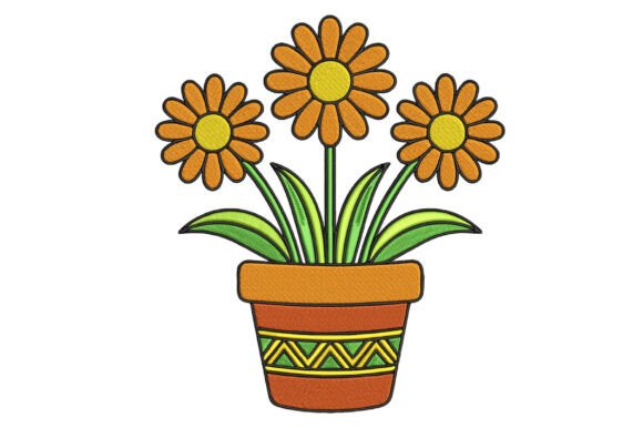 Flower Pot Embroidery Design