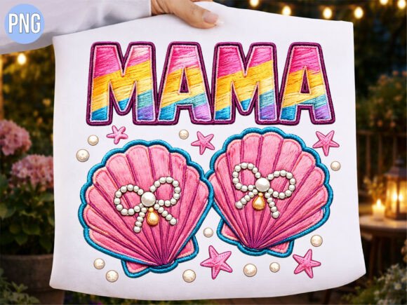 Mama Sea Shell Embroidery PNG T-Shirt