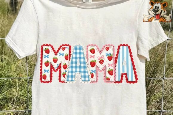 Mama Strawberry Faux Embroidery PNG