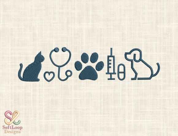 Pet Care Icons Embroidery Design