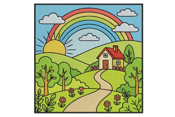 Rainbow Landscape Embroidery Design